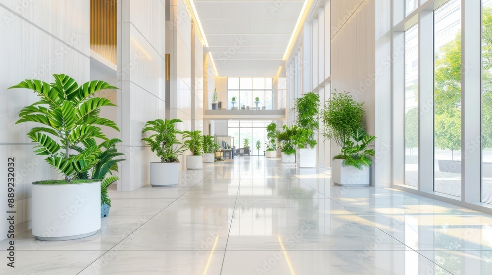 Blurred office hallway with green plants and modern furniture, emphasizing a natural and contemporary workspace. Blurred office hallway with green plants and modern furniture, emphasizing a natural and contemporary workspace.