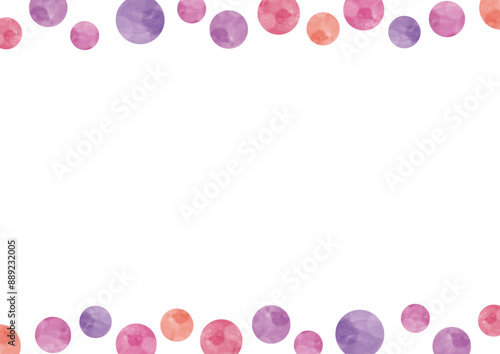 水玉　フレーム　ピンクと紫　水彩