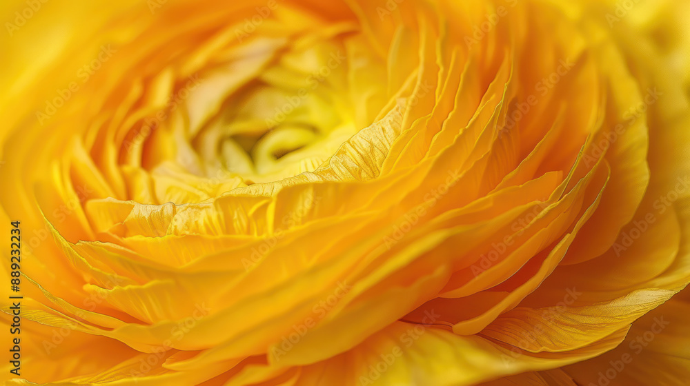 Macro photograph of a vibrant yellow ranunculus, highlighting the flower's texture Macro photograph of a vibrant yellow ranunculus, highlighting the flower's texture