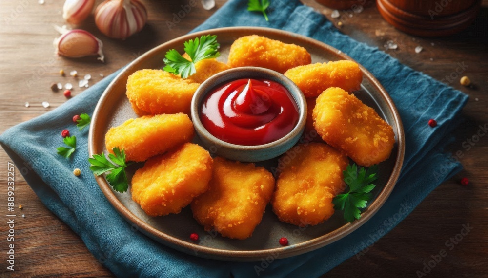 a chicken nuggets set with chilies sauce a chicken nuggets set with chilies sauce