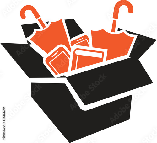 Lost and found icon vector illustration, box icon, umbrella icon, book icon, mobile icon. book, umbrella, mobile, phone lost icon, found icon.