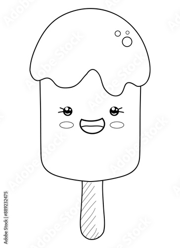 A kawaii ice cream illustration for print,a coloring page for children. photo