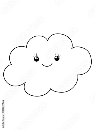 A kawaii cloud illustration for print,a coloring page for children.