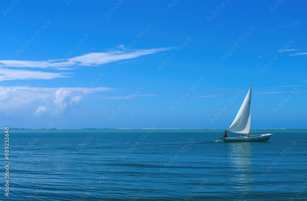 Obraz premium Serene Sailboat Journey on a Clear Blue Sea
