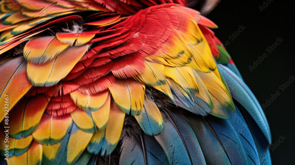 Obraz premium Macro shot of a parrot's head, highlighting its intricate feather patterns