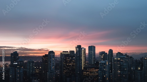 Wallpaper Mural Stunning sunset over a modern city skyline with high-rise buildings and a colorful sky, perfect for urban and travel photography. Torontodigital.ca