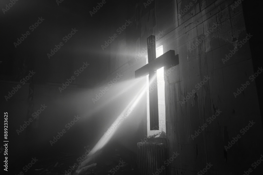 Naklejka premium A cross on the wall of an empty room