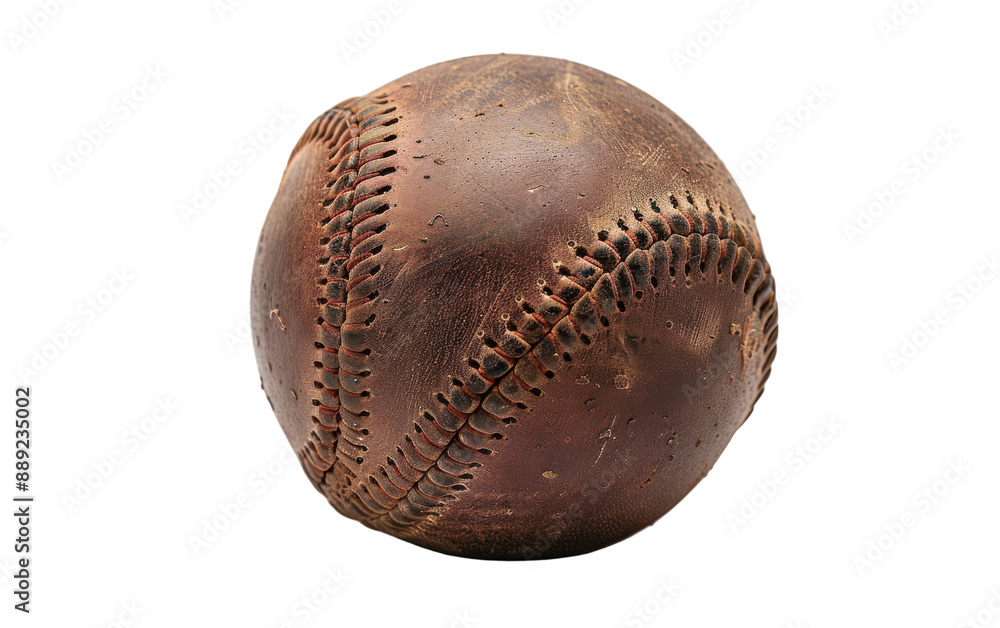 Worn Leather Baseball With Stitching and Scratches Worn Leather Baseball With Stitching and Scratches