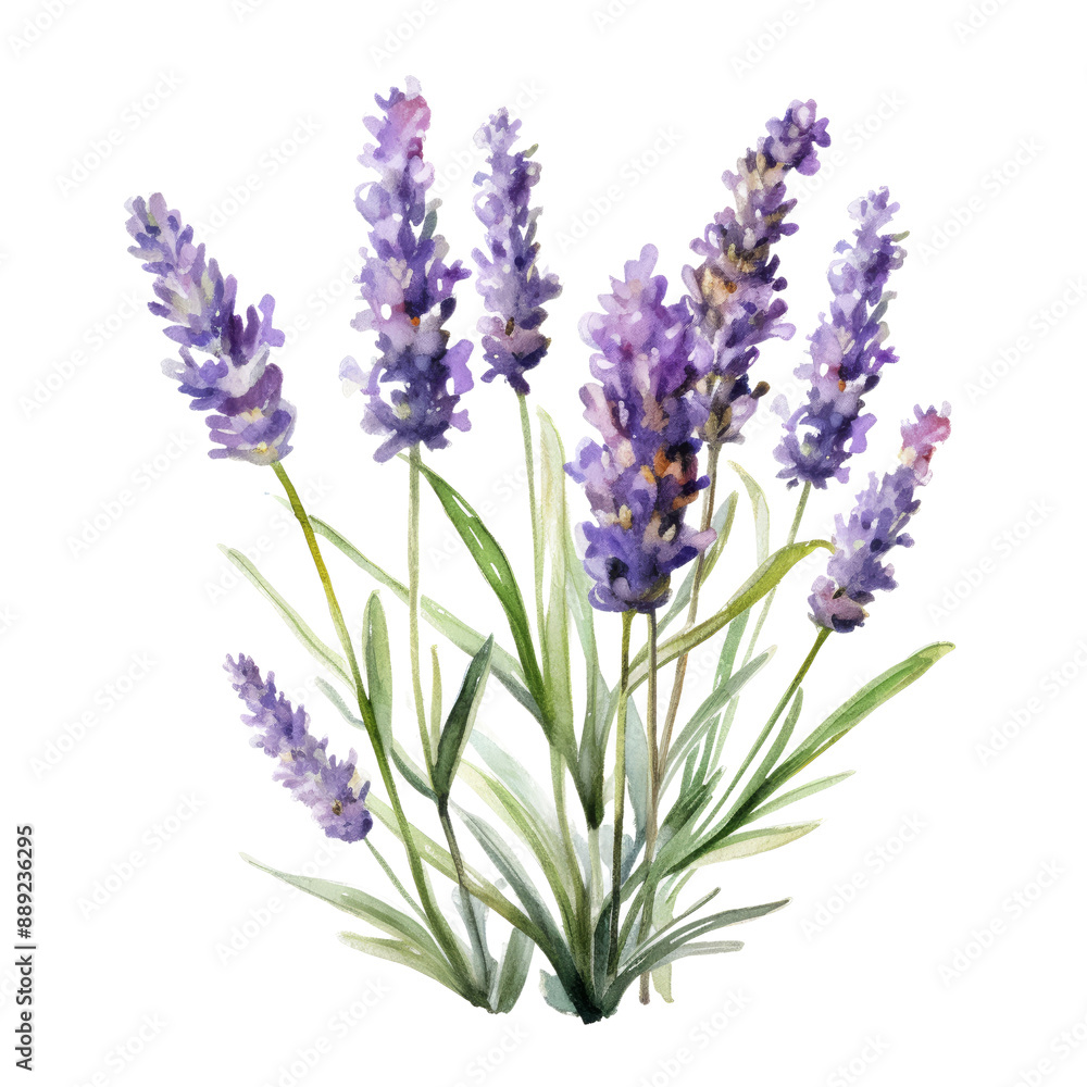 Fototapeta premium bunch of lavender watercolor isolated on transparent background cutout