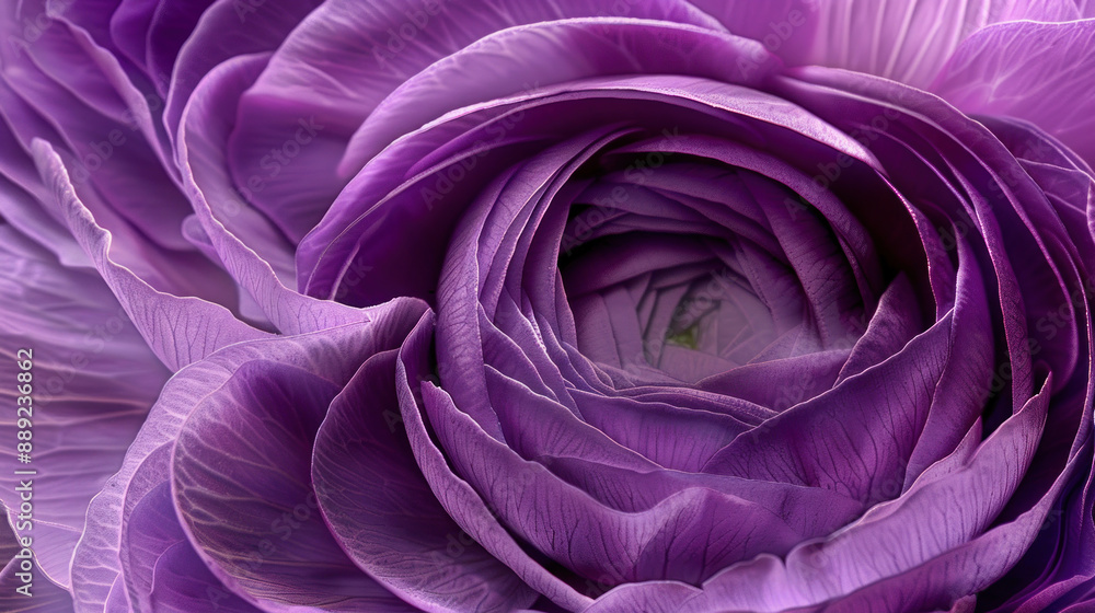 Purple ranunculus petals in a detailed macro view, showing delicate veining Purple ranunculus petals in a detailed macro view, showing delicate veining