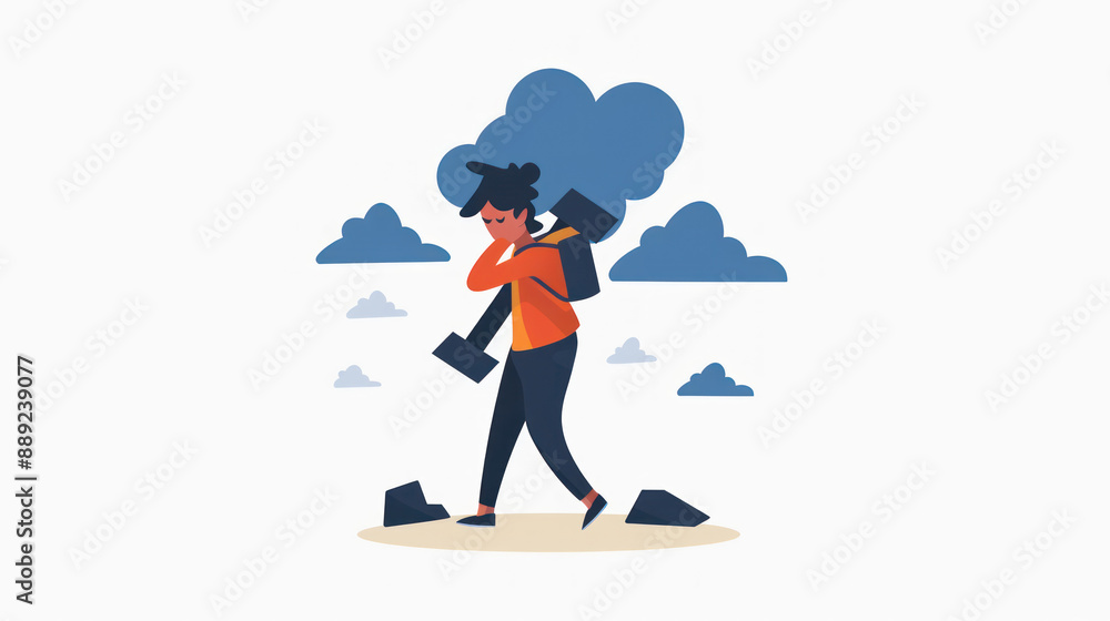 Stress icon showing a person with a heavy weight or anvil on their back Stress icon showing a person with a heavy weight or anvil on their back