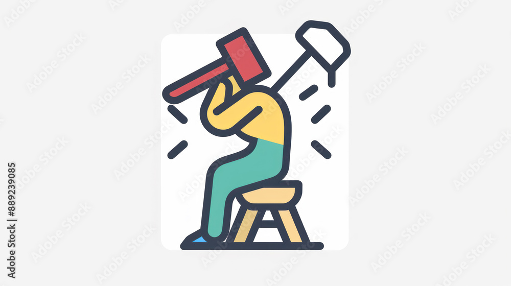 Fototapeta premium Stress icon showing a person with a heavy weight or anvil on their back