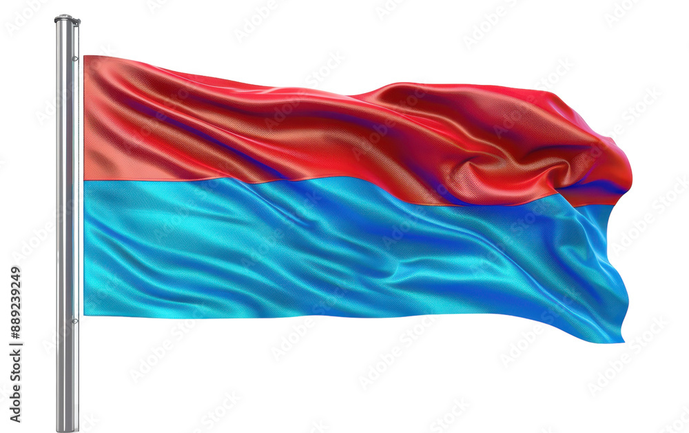 Red and Blue Flag Waving in the Wind on a White Background Red and Blue Flag Waving in the Wind on a White Background