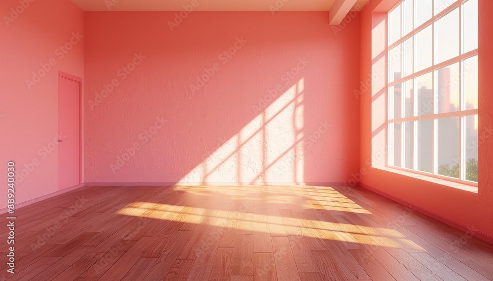 Empty Living Space with Pink Wall and Hardwood Flooring Interior Design Empty Living Space with Pink Wall and Hardwood Flooring Interior Design