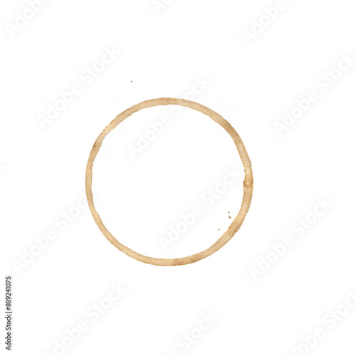 Brown Coffee Cup Mark on Isolated on White Background. Watercolor Coffee and Tea Circle Spot.