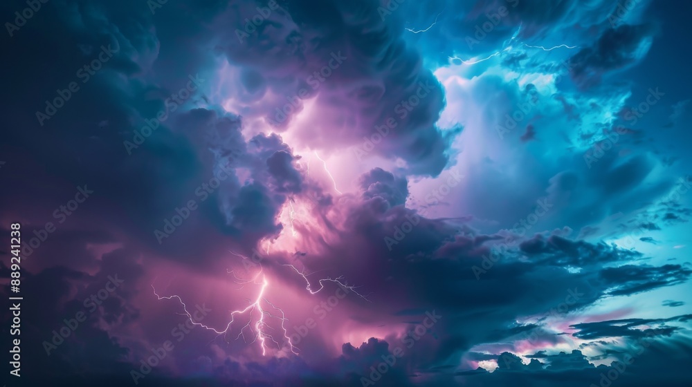 Lightning striking across a dramatic cloudy sky during a thunderstorm at dusk. Lightning striking across a dramatic cloudy sky during a thunderstorm at dusk.