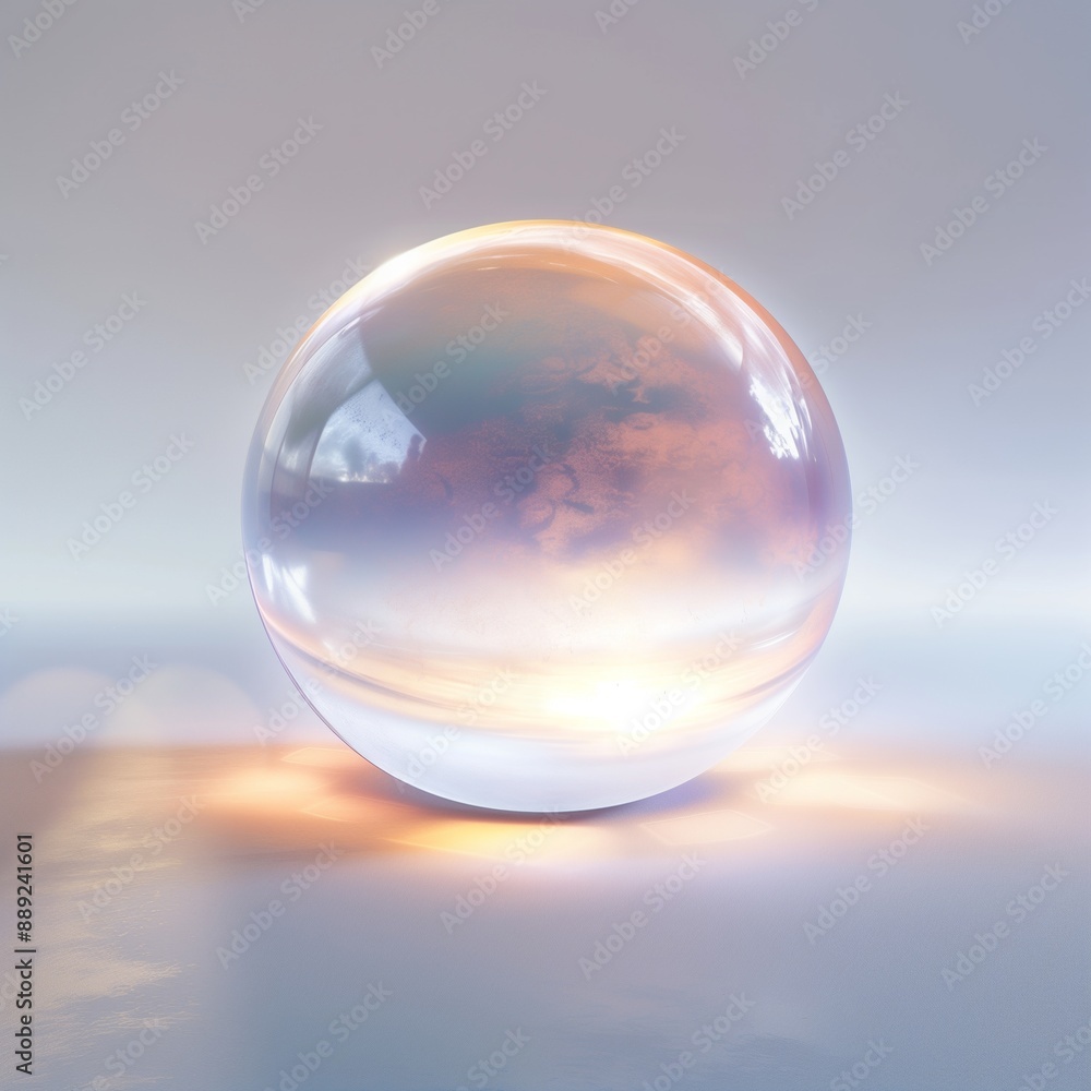A transparent crystal ball with glowing light inside on a gradient background. A transparent crystal ball with glowing light inside on a gradient background.