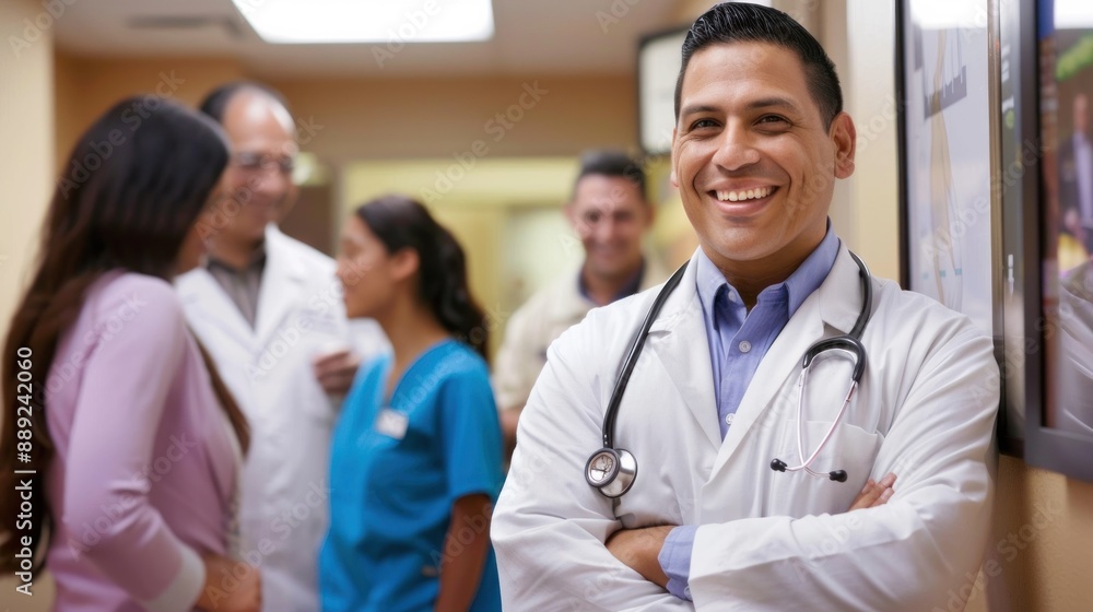 Latino physician greeting patients in the waiting room of his clinic Latino physician greeting patients in the waiting room of his clinic