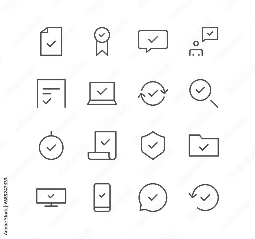Set of approve and check icons, tick, choice, shield, document, folder and linear variety vectors.
Set of approve and check icons, tick, choice, shield, document, folder and linear variety vectors.