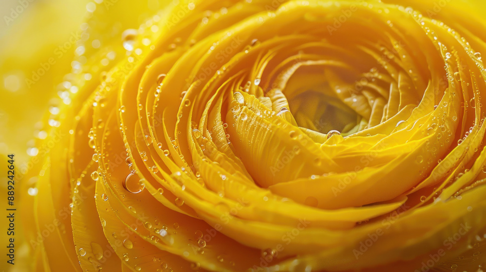 Yellow ranunculus flower in full bloom, captured in stunning macro detail Yellow ranunculus flower in full bloom, captured in stunning macro detail