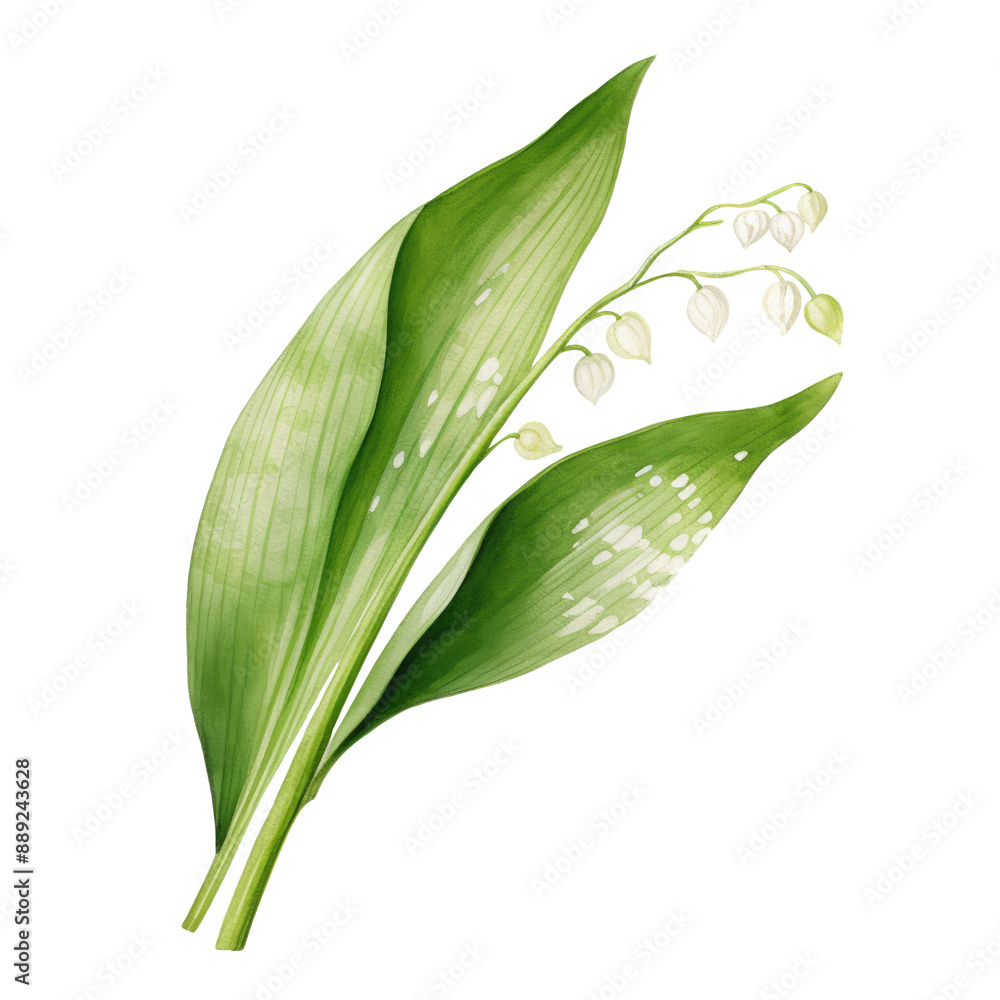 Fototapeta premium Lily of the Valley Leaf and Flower Clipart Illustration