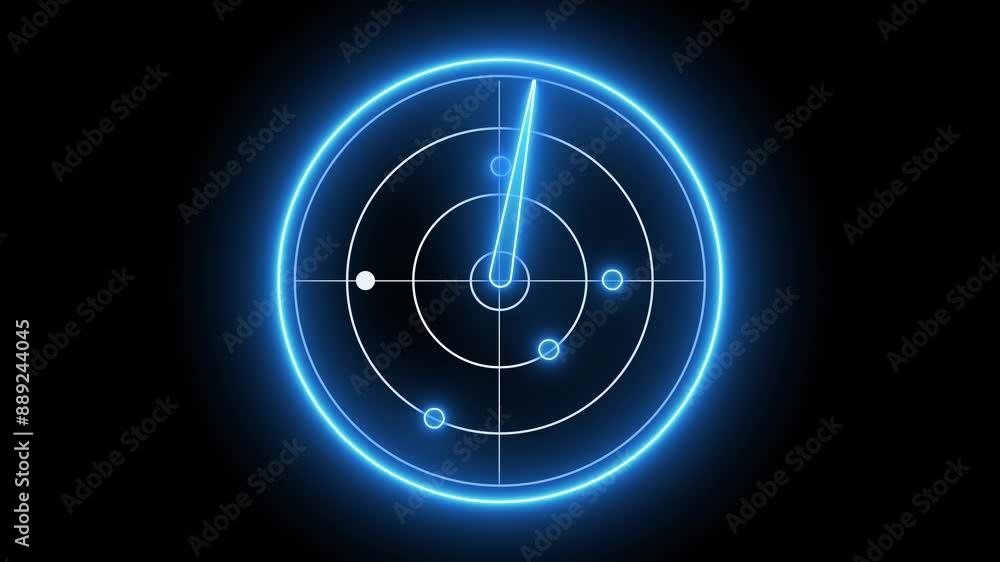 blue color neon light glowing technology radar animation icon map ...