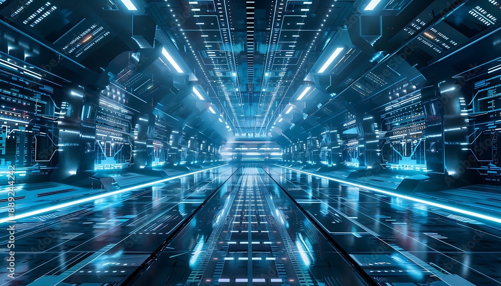 Futuristic Corridor with Glowing Blue Lights Futuristic Corridor with Glowing Blue Lights