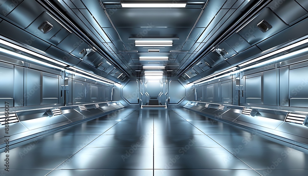 Futuristic Metallic Corridor with Glowing Lights Futuristic Metallic Corridor with Glowing Lights