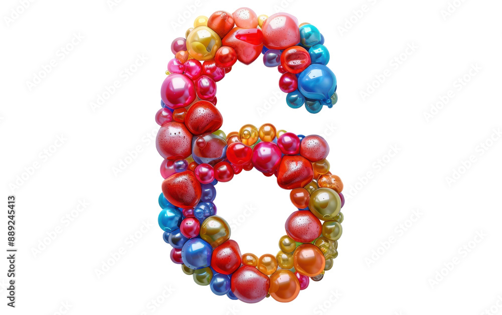 Colorful Number Six Composed of Shiny Balls Isolated on White Background Colorful Number Six Composed of Shiny Balls Isolated on White Background