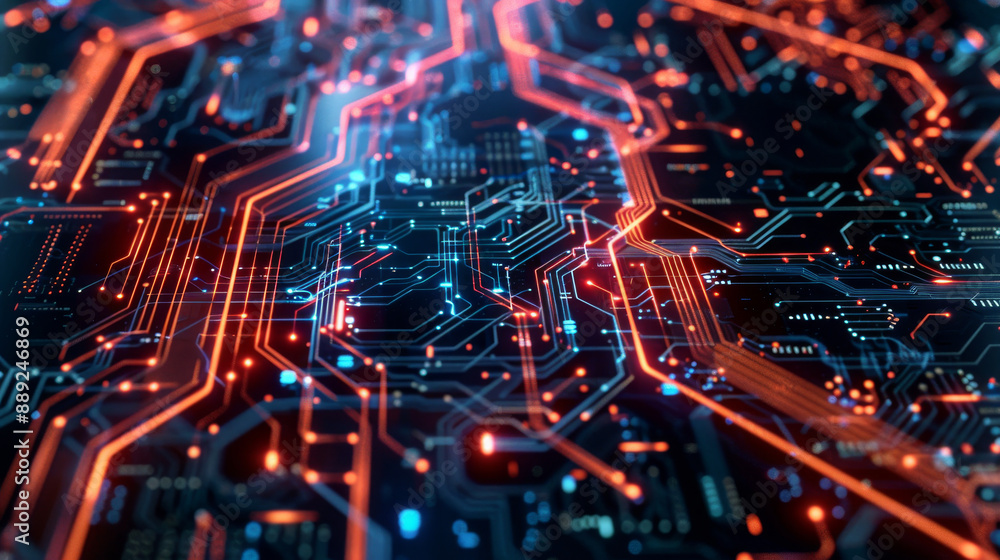 Modern circuit board with data flowing, like an abstract digital dashboard. Modern circuit board with data flowing, like an abstract digital dashboard.