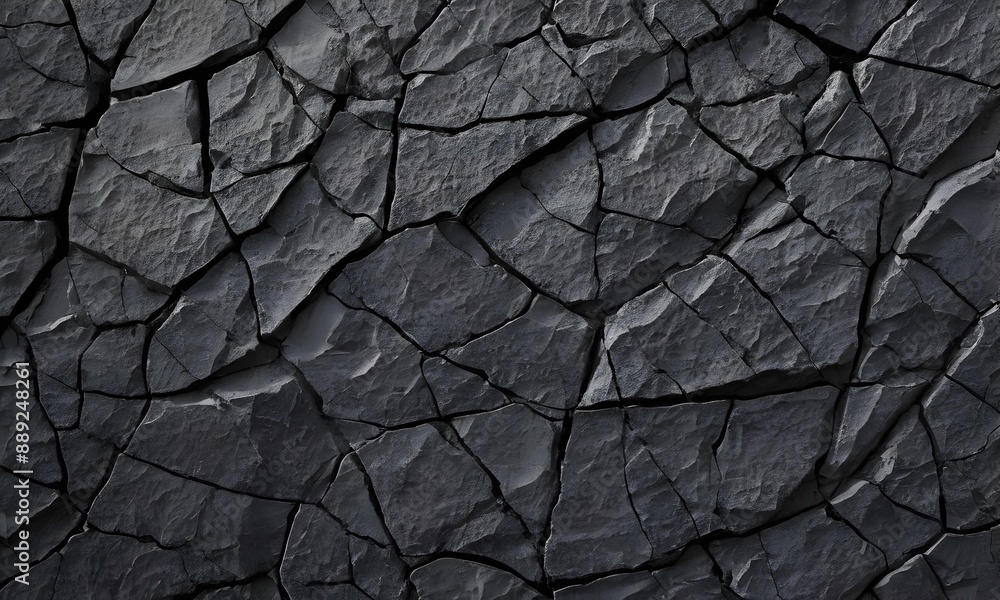 Fototapeta premium Rugged black stone surface with fissures, illustrating strength and durability concepts, AI Illustration.