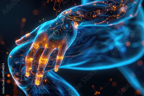 Futuristic Glowing Hand with Digital Elements