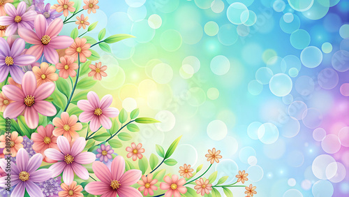 The image is a vibrant display of colorful flowers set against a soft, blurred background.