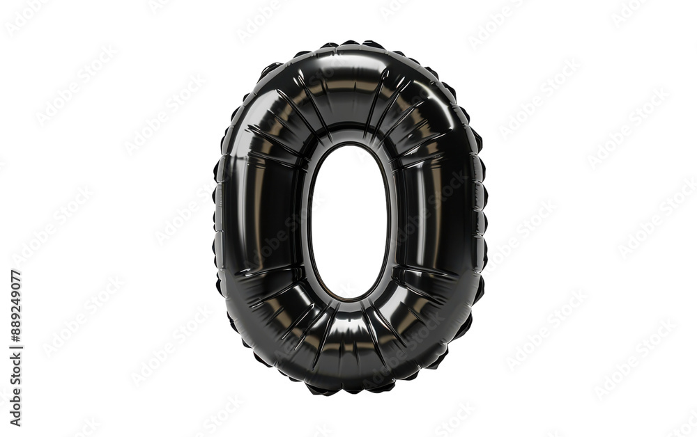 Inflated Black Number Zero Balloon Isolated on White Background