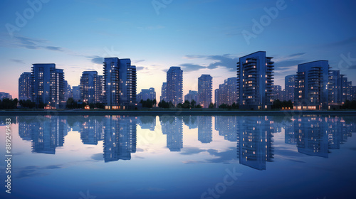 Modern City Skyline Reflecting in Water