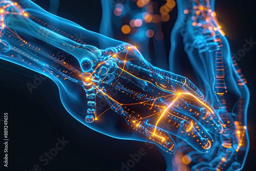Futuristic Glowing Hand with Digital Elements