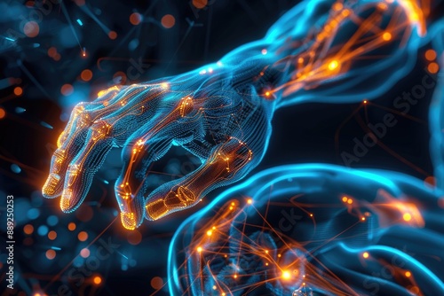 Futuristic Glowing Hand with Digital Elements