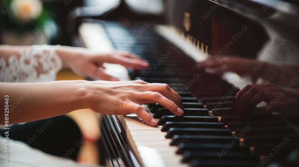 Obraz premium Describe the experience of playing a duet with another pianist.