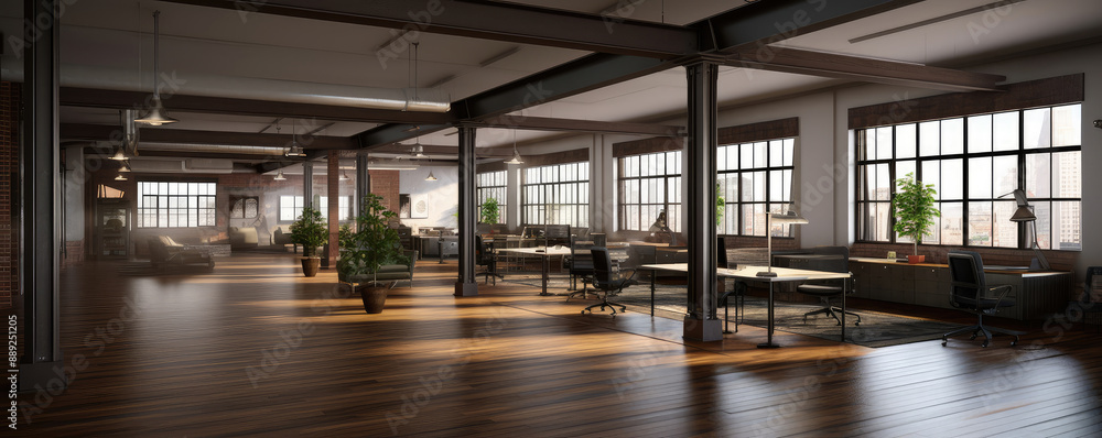 Spacious Modern Industrial Office Interior with Natural Light Spacious Modern Industrial Office Interior with Natural Light