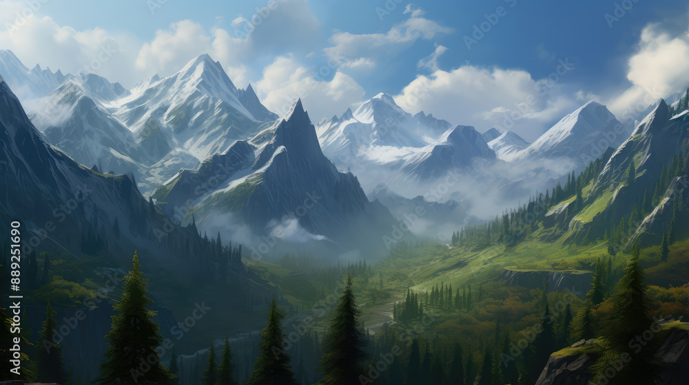 Obraz premium Serene Alpine Valley at Dawn