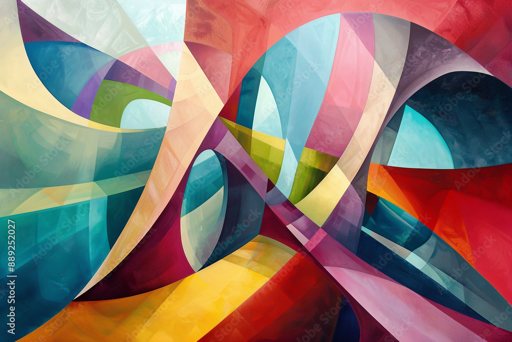 Obraz premium Wallpaper with geometric curves and various colors, Generative AI