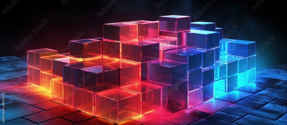 Neon Glowing Glass Cubes Abstract Neon Glowing Glass Cubes Abstract
