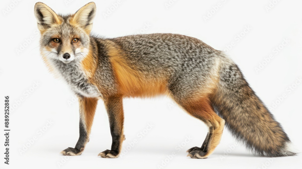 Gray Fox full body clearly photo on white background Gray Fox full body clearly photo on white background