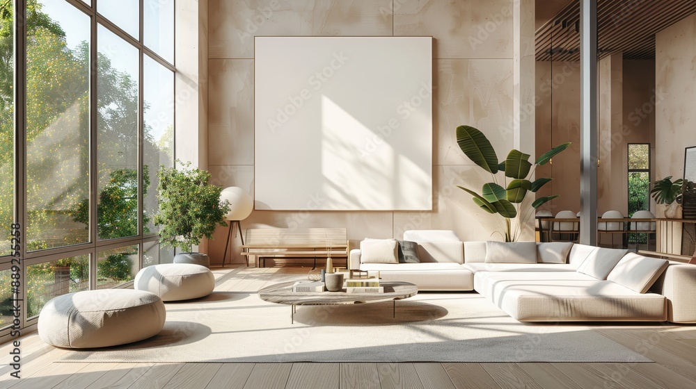 3d render mockup of A large white wall with a large potted plant in the corner 3d render mockup of A large white wall with a large potted plant in the corner