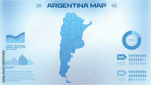 Blue Argentina Map with States, Political Argentina infographic map vector illustration