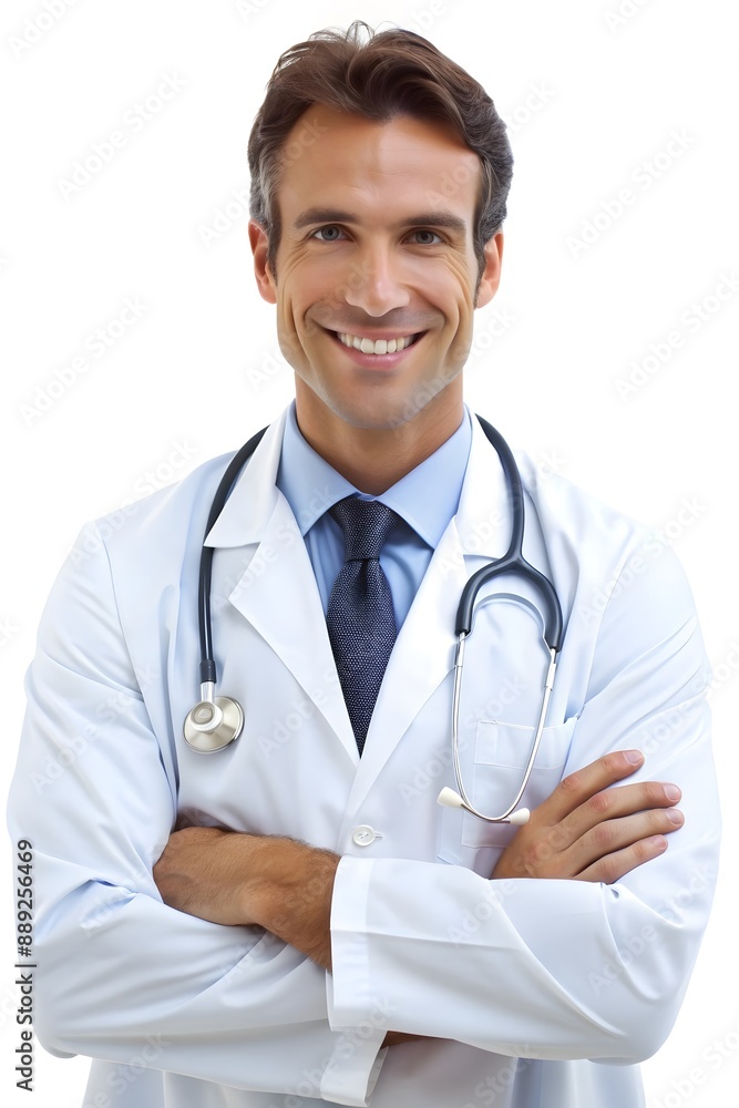A dentist, pediatrician, surgeon holds a stethoscope and smiles confidently, isolated background A dentist, pediatrician, surgeon holds a stethoscope and smiles confidently, isolated background