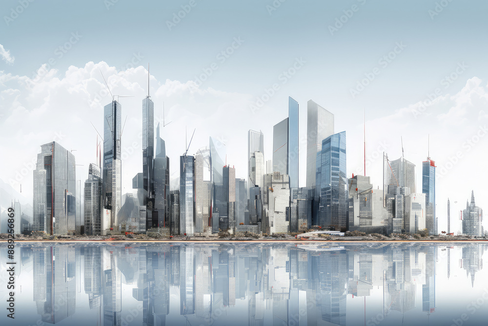 Obraz premium Modern Cityscape Reflection on Waterfront