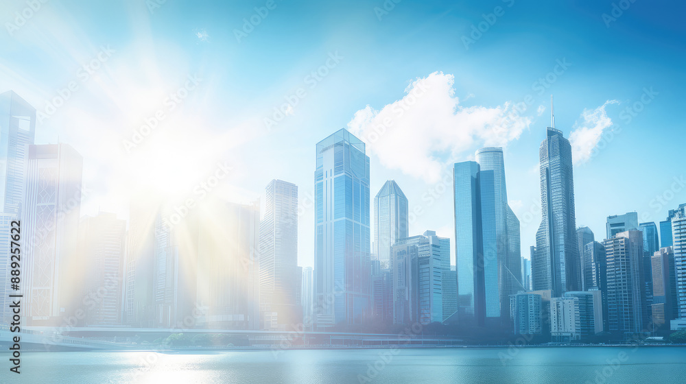 Fototapeta premium Sunlight Bursting Over Contemporary Urban Skyline