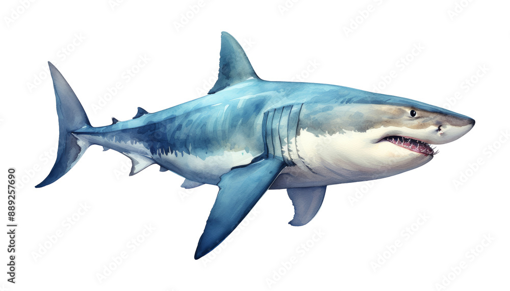 Fototapeta premium great shark watercolor isolated on transparent background cutout