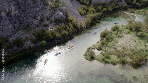 Aerial view of river kayaking in Zrmanja, Croatia. photo